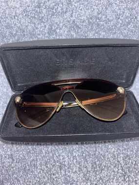 Versace Gold-Tone & Brown Gradient Aviator Sunglasses